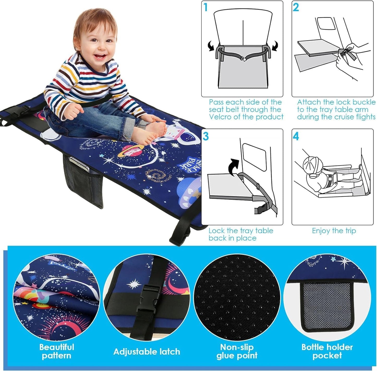 Dovakiss Toddler Airplane Bed, Children Airplane Seat Extender, Children Airplane Footrest, Baby Travel Essentials, Kids Bed Airplane(79 * 44cm)