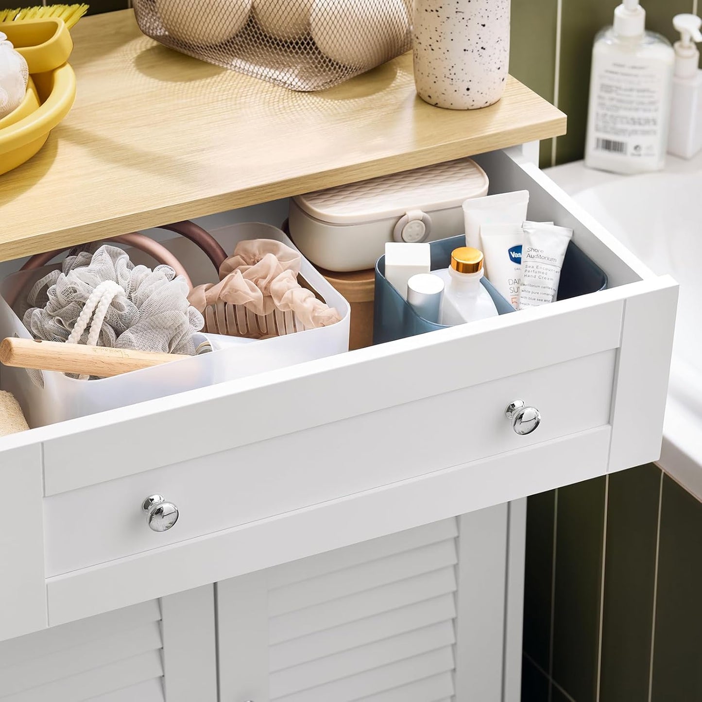 SoBuy FRG238-W Bathroom Storage Cabinet,Floor Cabinet Cupboard Sideboard with Drawer and Doors