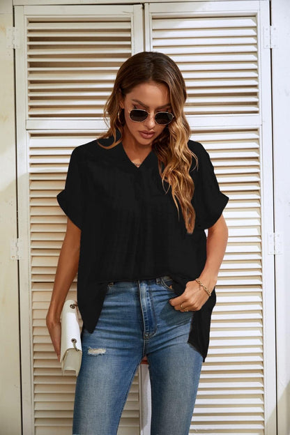 Women's Summer Casual Split V Neckline Chiffon Blouses Loose Office Business Work Blouse