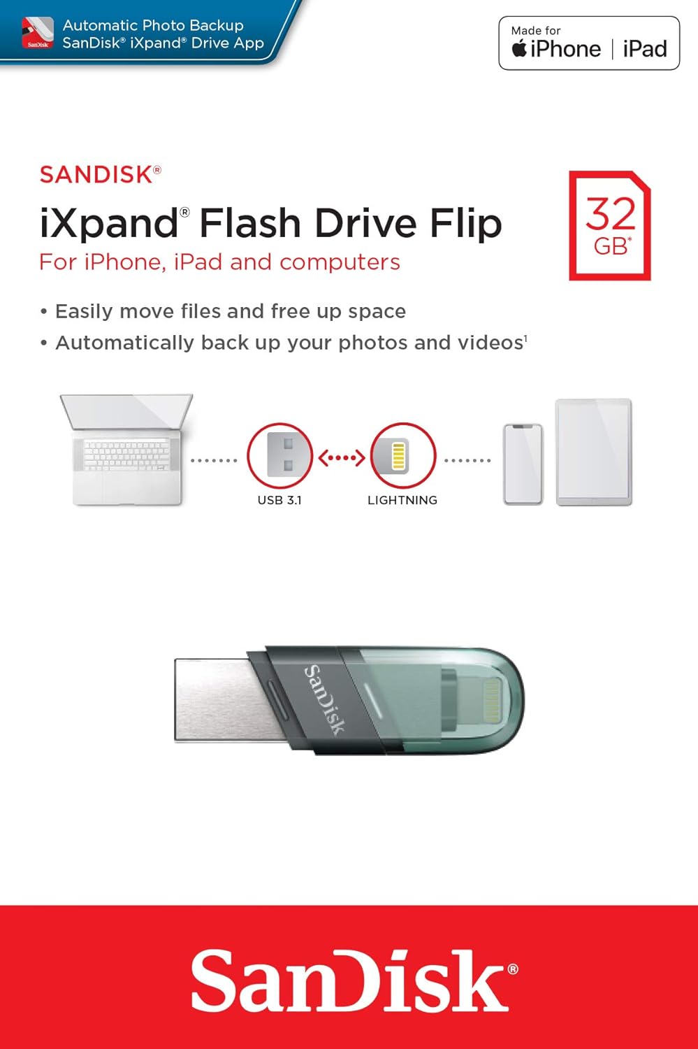 Sandisk 64GB SanDisk iXpand Flash Drive Luxe SDIX70N 064G GN6NN, Silver