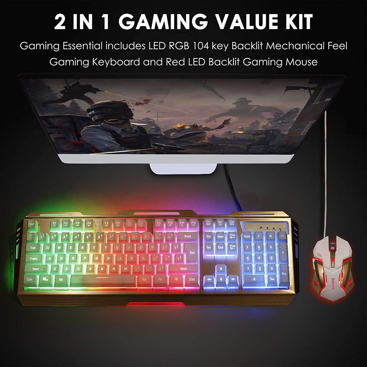 Smilee Gaming Keyboard and Mouse Combo Large Mouse Pad Mechanical Feel RGB Backlit 3200 DPI Mouse for Windows PC (Keyboard and Mouse Set) (Black Yellow)