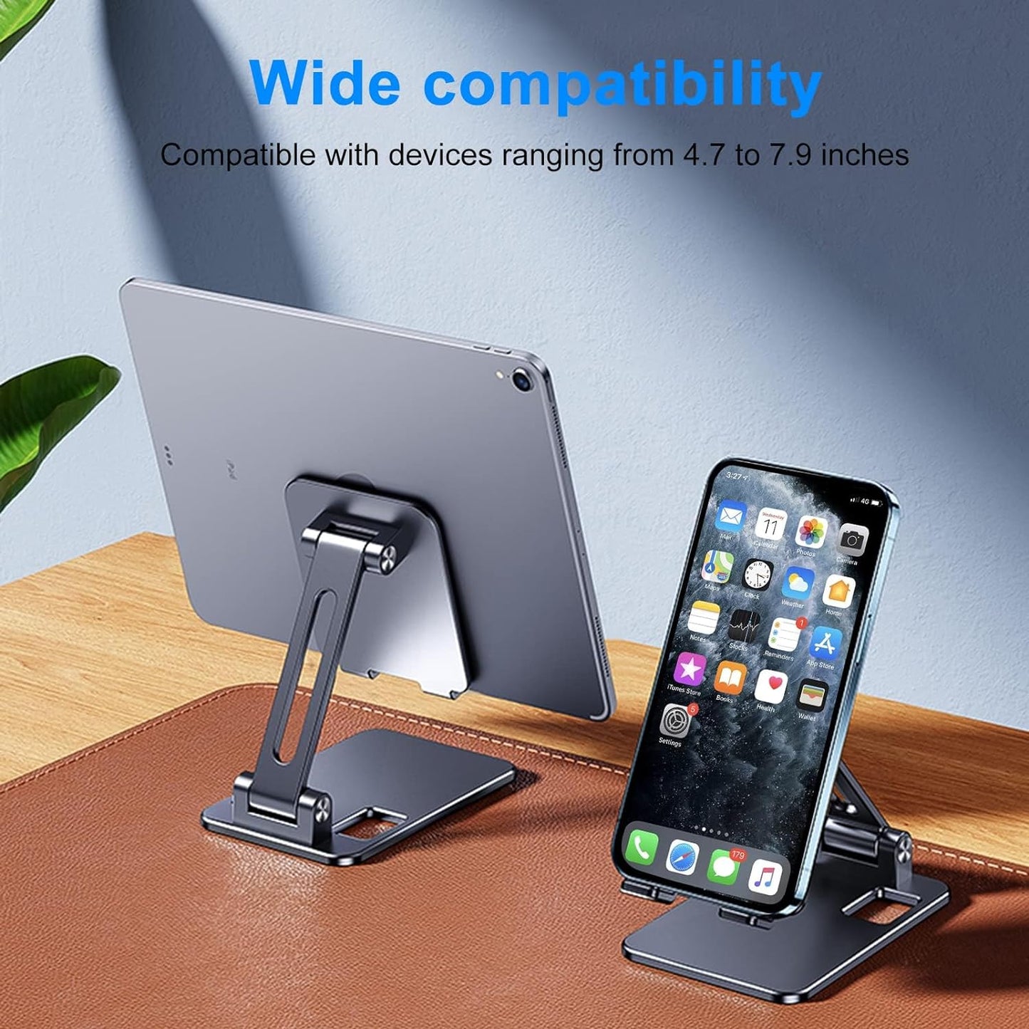 avakot Cell Phone Stand, Folding Aluminum Mobile Phone Holder Bracket for Desk Portable Travel Holder Office Desk Accessories Compatible with iPhone 14 13 12 Pro Max Samsung S22 S21 | Gray