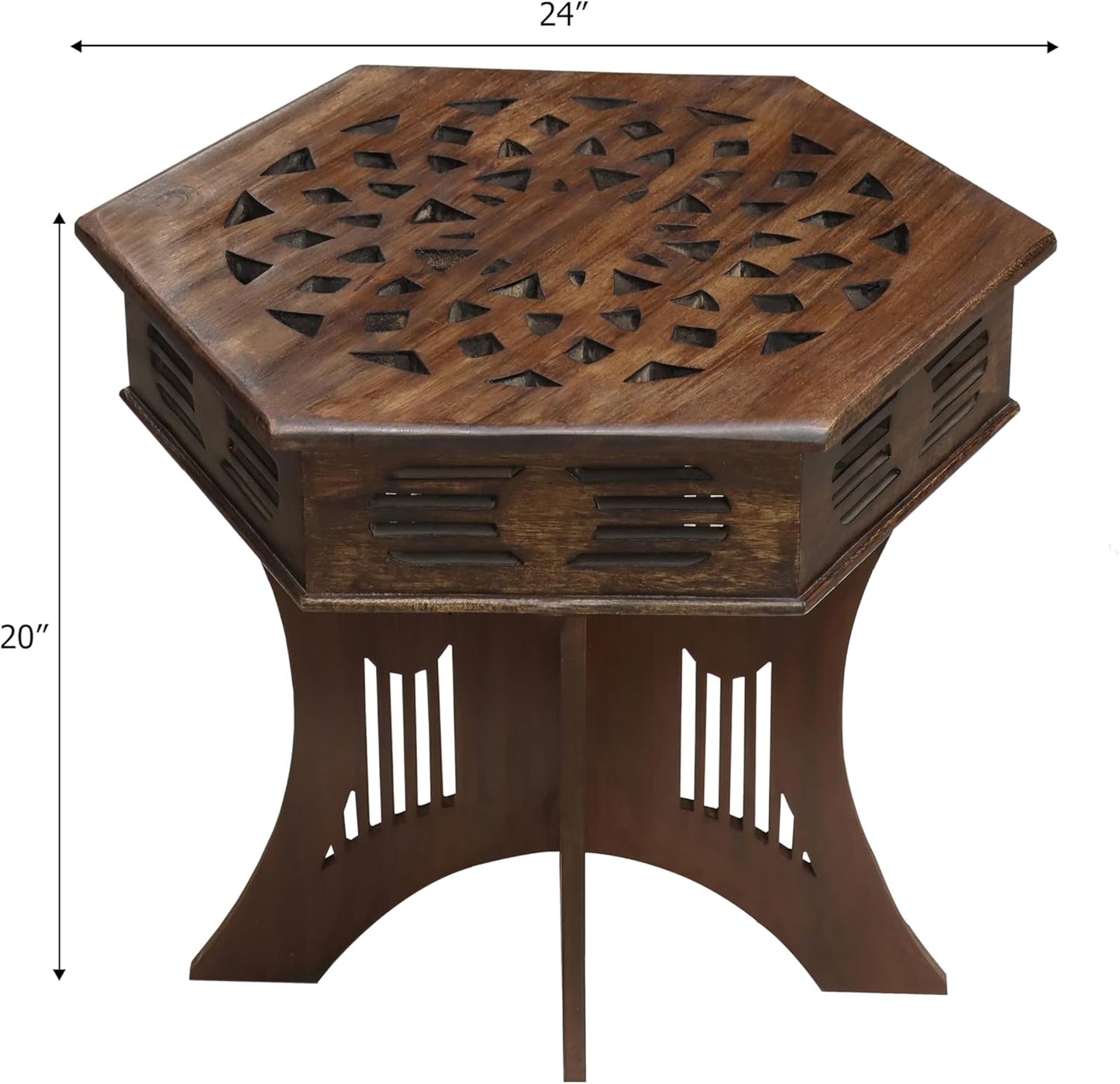 COTTON CRAFT Solid Wood Accent End Table - Hand Carved Vintage Boho Folding Side Table - Small Spaces Entryway Farmhouse Living Room Bedside - No Tools Assembly -18x18 Round - Jaipur Antique Brown