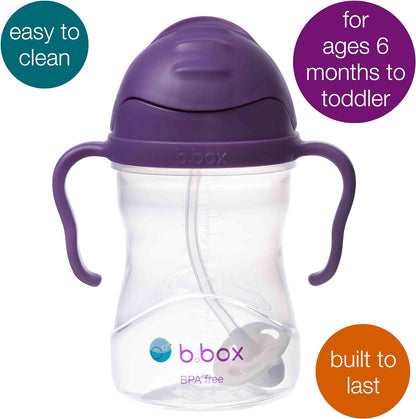 b.box Sippy Cup with Fliptop Weighted Straw, Drink from Any Angle | Spill Proof, Leak Proof & Easy Grip | BPA Free & Dishwasher Safe | Babies & Toddlers (Cherry Blossom 240ml)