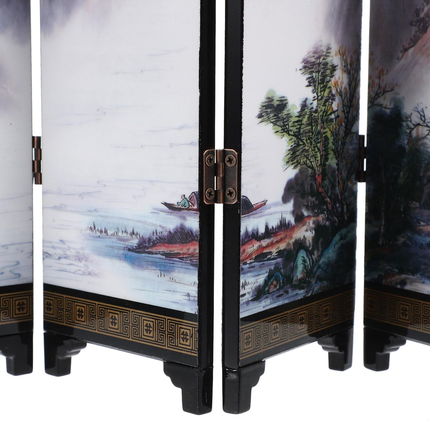 Alipis Mini Folding Screen 5 Panel Divider Antique Chinese Lacquerware Small Desktop Folding Screen for Home Office Decoration