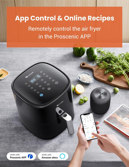 Proscenic T22 Air Fryer, Smart Air Fryer 5L with 13 Presets & Shake Reminder, LED Touch Screen, Compatible with APP & Alexa, 100+ Online Recipes, Low-Noise, Non-Stick Basket, 1500W