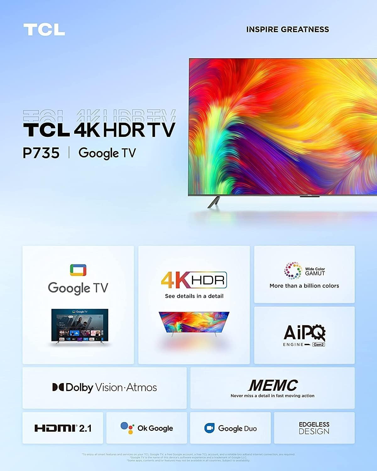 TCL 50 Inch TV 4K Ultra HD QLED Smart TV Dolby Vision IQ-Atmos HDR 10+ Game Master Wide Colour Gamut Onkyo Audio Quantum Dot Technology - 50C635 (2022 Model)