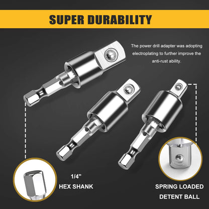 Universal Socket Grip Adapter, 1/4 to 3/4 IN Ratchet Wrench Power Drill Adapter & 105 Degree Right Angle Driver Extension Power Screwdriver Drill Tools Gifts for Men Husband Dad Father DIY Handyman