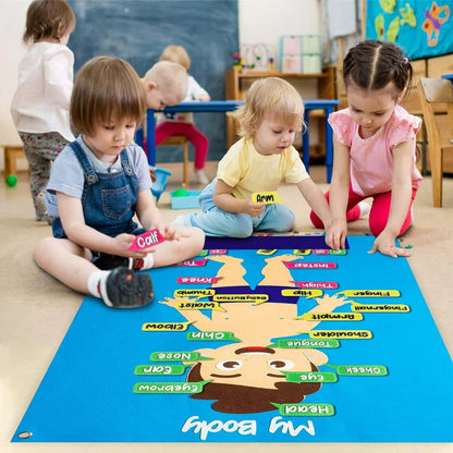 AM ANNA Educational Montessori Felt Body Sensory Learning Board, Body Parts Learning Felt Story Board Set,Children Interactive Toy Labeling Body Parts,Wall Hanging for Toddlers Kids