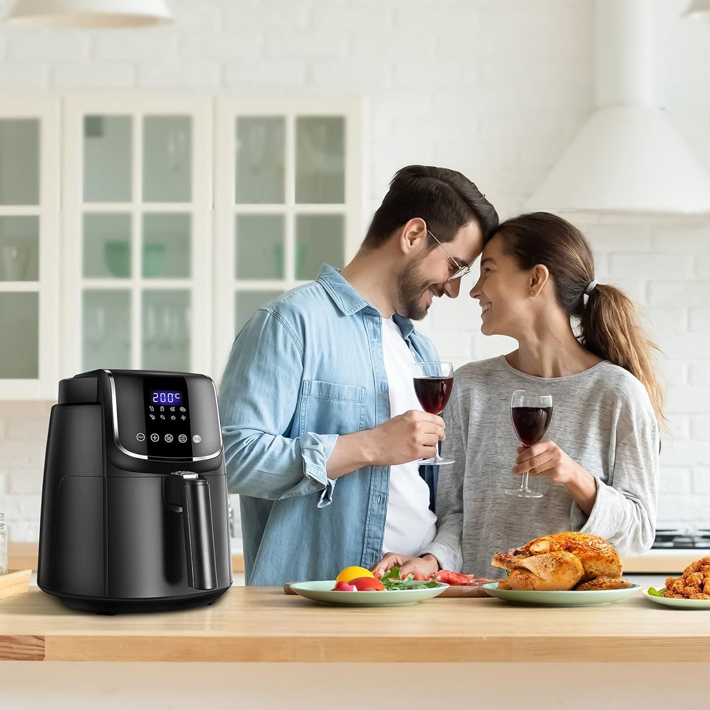 Midea 4.7L XL Digital Air Fryer 1500W with Dual Cyclone Rapid Hot Technology for Frying, Grilling, Broiling, Roasting, Baking, Toasting, Timer up to 60 minutes Temperature Control up to 200°C-MFCN40D2