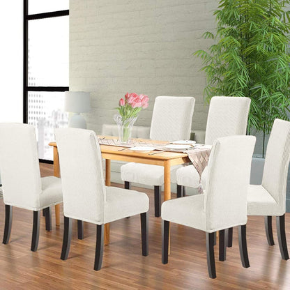 INFOSUN Dining Chair Slipcovers, Waterproof Dining Room Chair Cover Set of 6, Stretch Jacquard Chair Slipcover Removable Washable Chair Protector for Home, Restaurant, Banquet, Kitchen-(Beige)