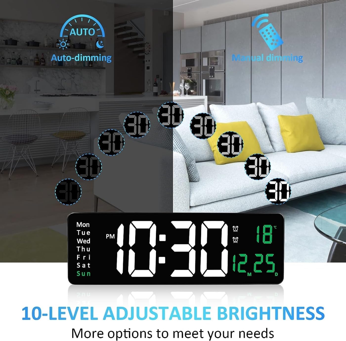 SKY-TOUCH Digital Wall Clock Large Display 16.2" Alarm Clock with Remote Control, LED Digital Clock Large Clock Automatic Brightness Dimmer Big Clock with Date, Week, Temperature