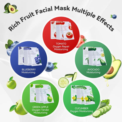 VEIDEN SERIES Sheet Face Mask Skincare, Actice Facial Sheet Mask Pack of 6pcs, Daily Skin Care Hydrated Facial Mask Packs (Cucumber 6pcs-Pack) VIYA