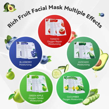 VEIDEN SERIES Sheet Face Mask Skincare, Actice Facial Sheet Mask Pack of 6pcs, Daily Skin Care Hydrated Facial Mask Packs (Cucumber 6pcs-Pack) VIYA