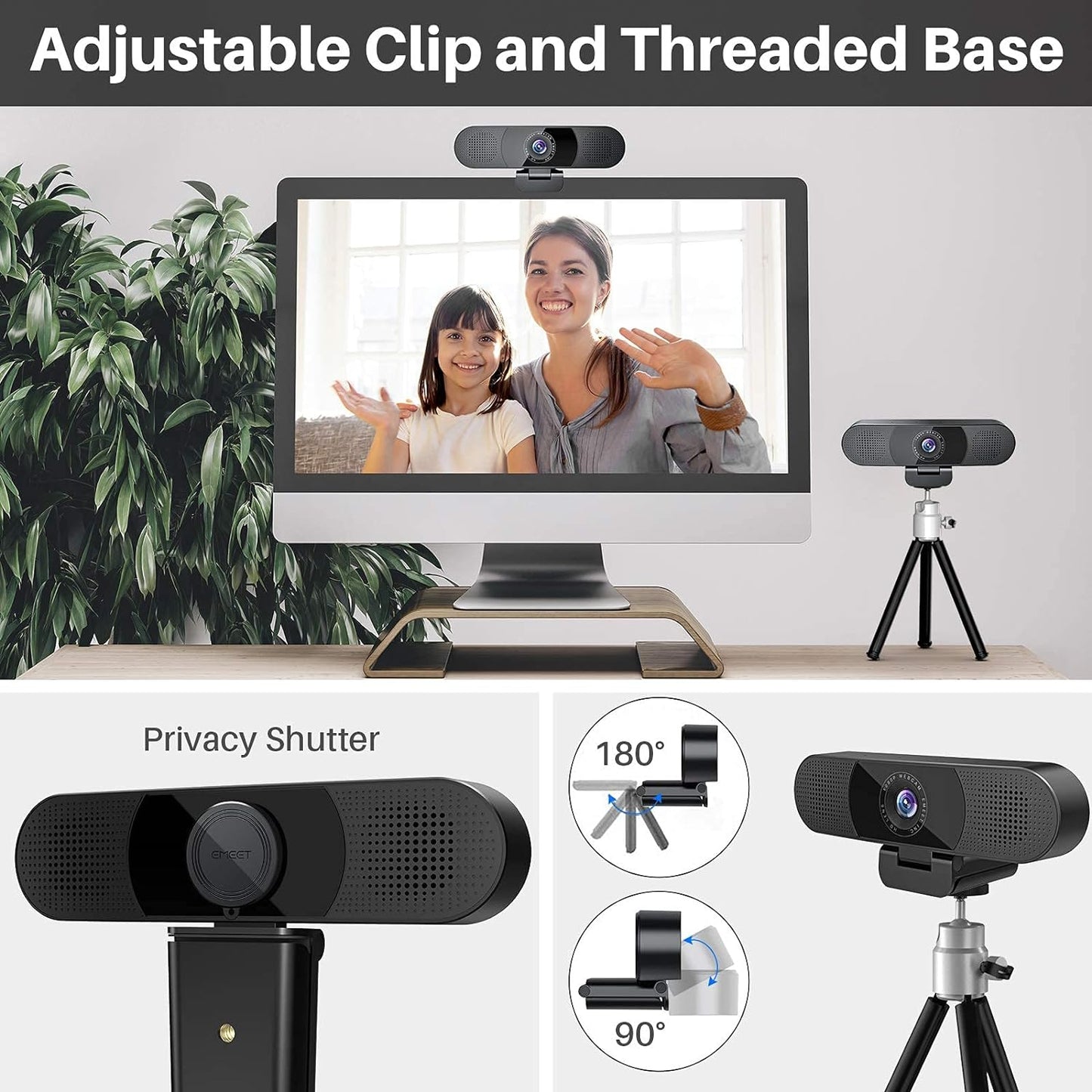 EMEET 1080P Webcam with Microphone, C960 Web Camera, 2 Mics Streaming Webcam with Privacy Cover, 90°View Computer Camera, Plug&Play USB Webcam for Calls/Conference, Zoom/Skype/YouTube, Laptop/Desktop