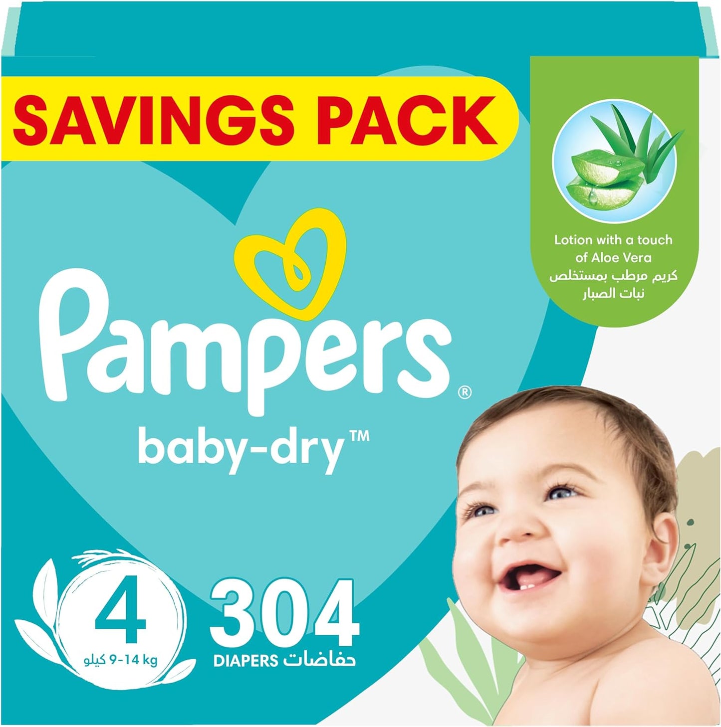 Pampers Baby-Dry Taped Diapers with Aloe Vera Lotion, up to 100% Leakage Protection, Size 4, 9-14kg, 240 Count