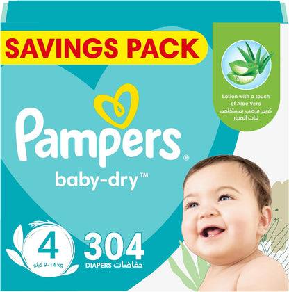 Pampers Baby-Dry Taped Diapers with Aloe Vera Lotion, up to 100% Leakage Protection, Size 4, 9-14kg, 240 Count