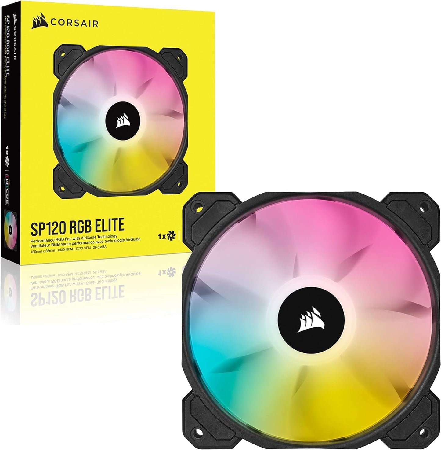 Corsair SP Series, SP120 RGB ELITE, 120mm RGB LED Fan with AirGuide, Single Pack, BLACK