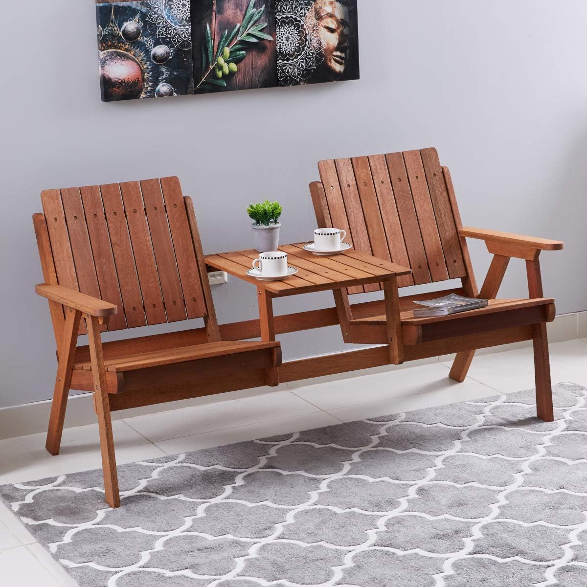 Home Box Jack and Jill 2-Seater Outdoor Set with Table, Solid Wood legs with Lacquered Finish