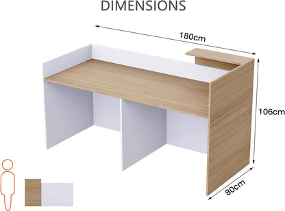 Mahmayi REC-2 Designer Reception Desk For Office Space, Front Office Desk (White-Coco Bolo)