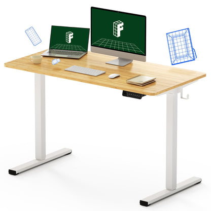 FLEXISPOT Standing Desk Electric Sit Stand Desk with 48 x 24 Inches Ergonomic Memory Controller Adjustable Height Desk with USB Charging Ports(White Frame + Honey Wheat Desktop)