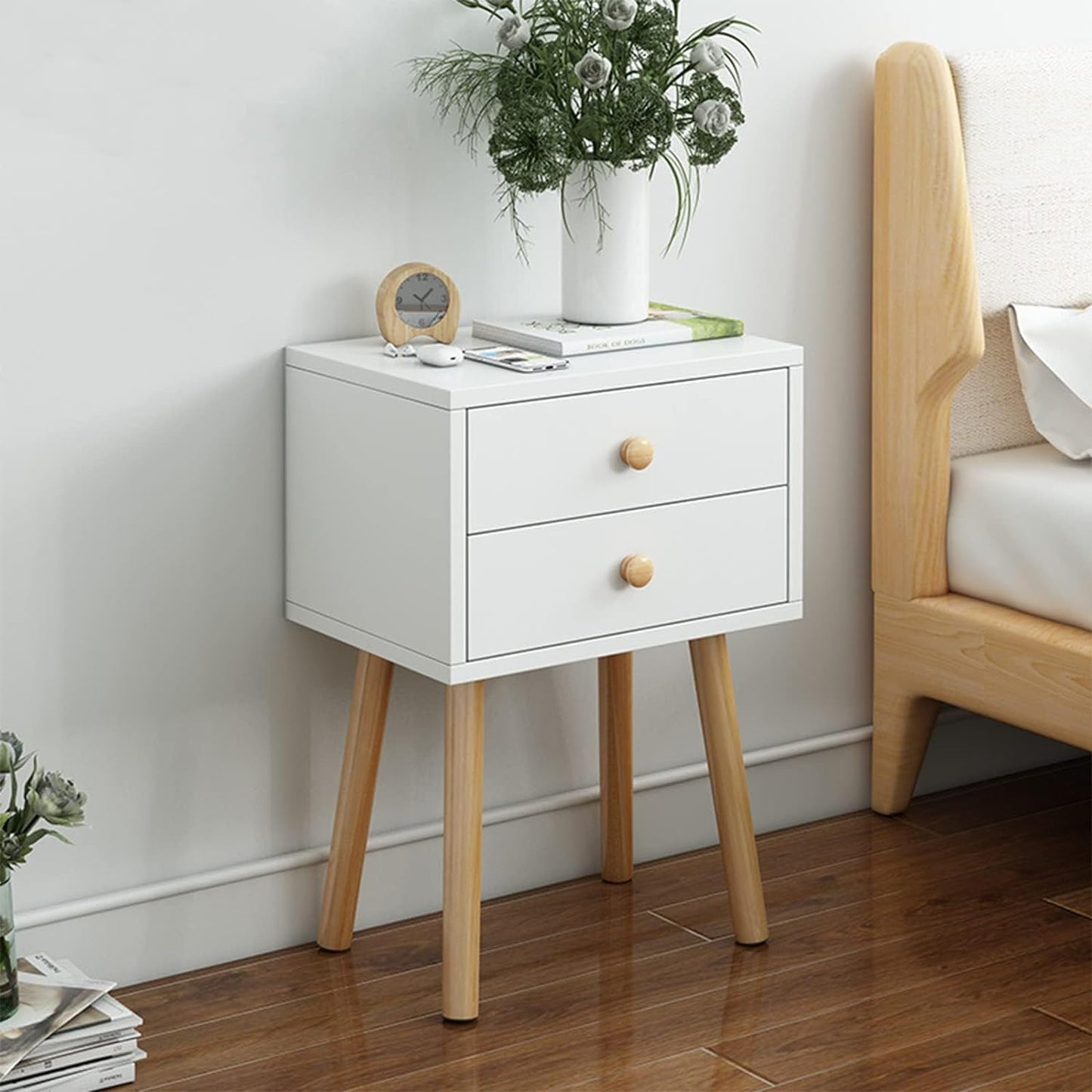 HYTTER Morden Wood Nightstand Night Side Table with Drawers, Small Bedroom Bedside Table Accent Table, White Bedside Cabinet Night Stands for Bedroom (1 Pcs, Single Drawer)