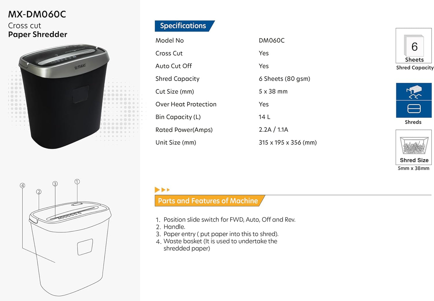 MAXI CROSS CUT SHREDDER 060C 6 SHEETS