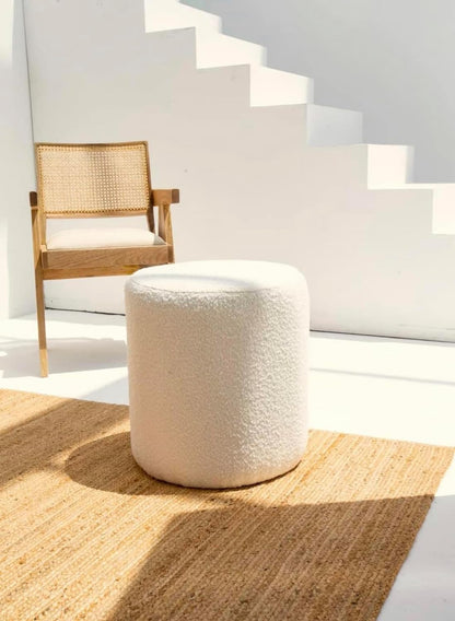 Boucle Off-White Round Pouf,Ottoman (45x40 CM) Pouf Foot Stool, Round Boucle Seat, Foot Rest, Round Pouf Boucle, Footrest, Footstool, for the Living Room, Bedroom, and Kids Room