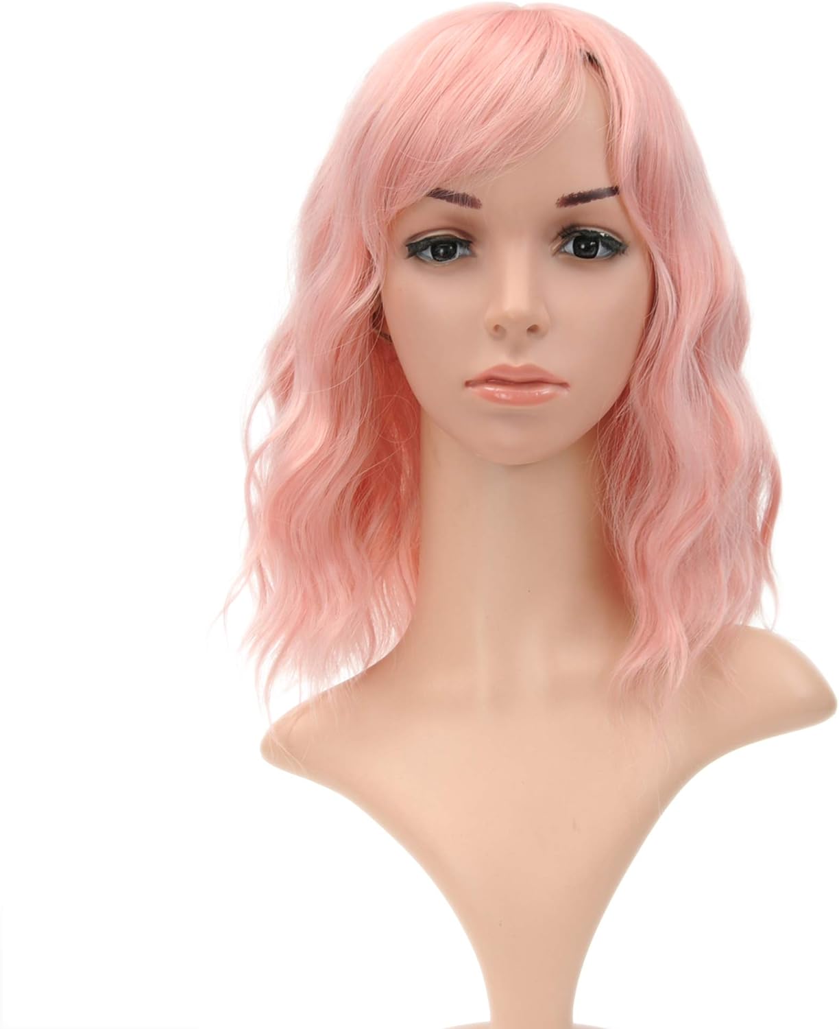 VCKOVCKO Ombre Color Natural Wavy Bob Wig With Air Bangs Short Bob Wigs Women's Shoulder Length Wigs Black to Pink Purple Curly Wavy Synthetic Cosplay for Girl Colorful Wigs(12",Black to WineRed)