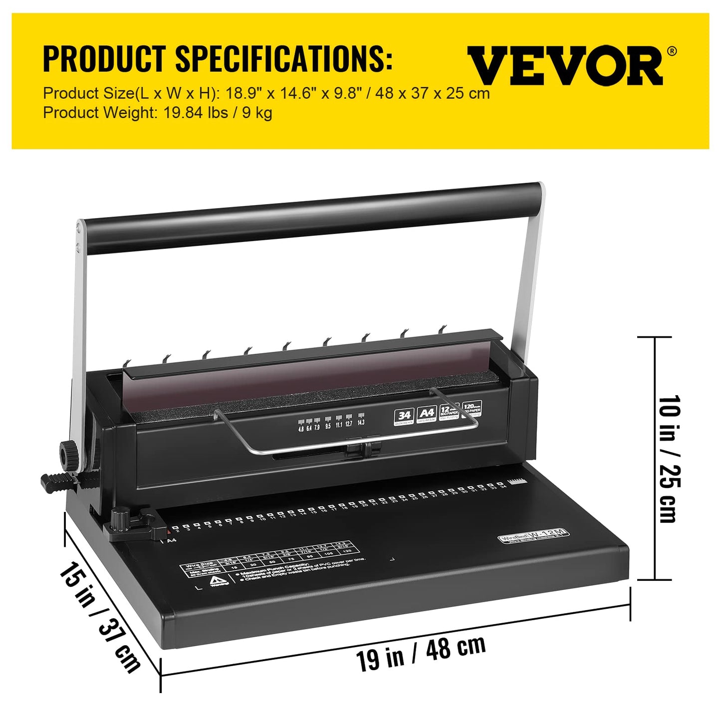 VEVOR 34 Holes Manual Coil Binding Machine TD-130 Book Binding Machine Spiral Coil Paper Puncher Wire Punching Binder Insert 34 Holes 120 Sheet of A4 Papers black