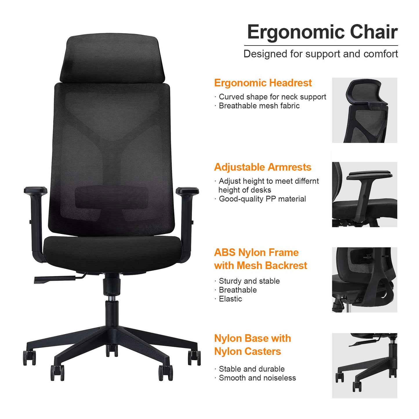 Daqian Home Executive Office Chair Ergonomic Computer Chair Wide Seat With Large Headrest, Modern Desk Chair Lumbar Support, Adjustable Armrests Mesh Chair