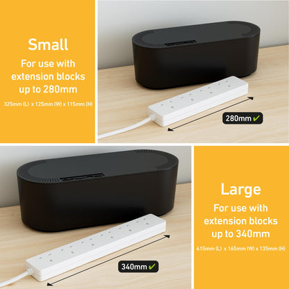 D-Line Cable Tidy Box, Hide and Conceal Extension Blocks and Electrical Cables, Fully Safety d Cable Management Solution, Made from Robust Electrically-Safe ABS Material - Small, Black