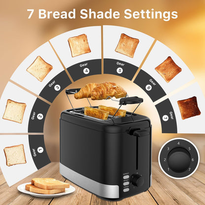 Toaster 2 Slice, Bread Toasters, 7-Shade Settings,Reheat,Defrost,Cancel Function, with Removal Crumb Tray and Warming Rack