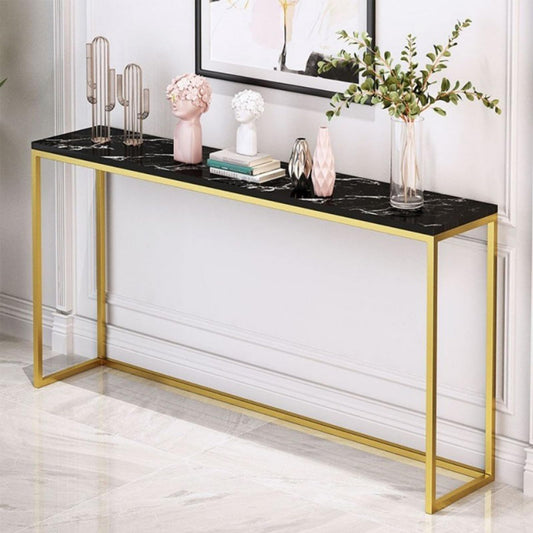 Beauenty Black Gold Console Table, Glass Sofa Tables, Modern Open Hallway Table, Narrow Entryway Table, Slim Accent Porch Table, Couch Side Table with Golden Metal Frame, Easy Assembly