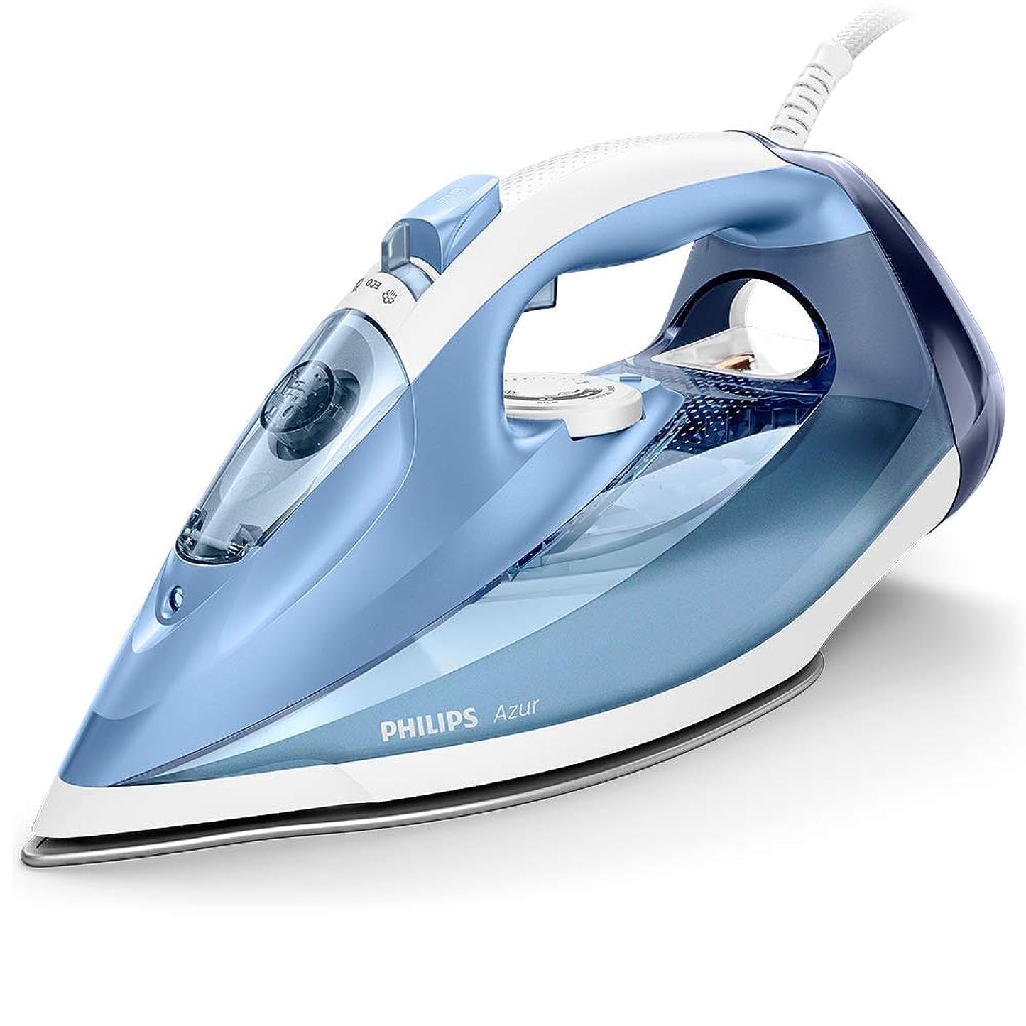 Philips Azur Steam Iron: 2600W - 50g/min - 230 SOS - SteamGlide Plus - 2m cord, 300ml - Quick Calc Release - Aqua/Blue GC4558/26."Min 1 year manufacturer warranty"