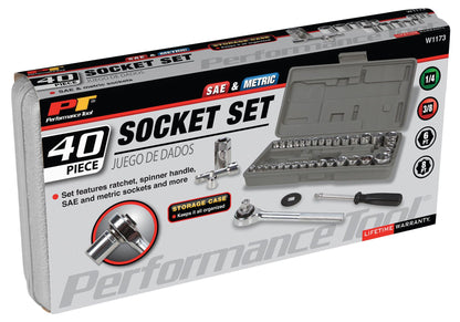 PERFORMANCE TOOL W1198 SAE/Metric 100-Piece Socket (1/4", 3/8" & 1/2" Drive) and Bit Set,Gray, 100pc & Set