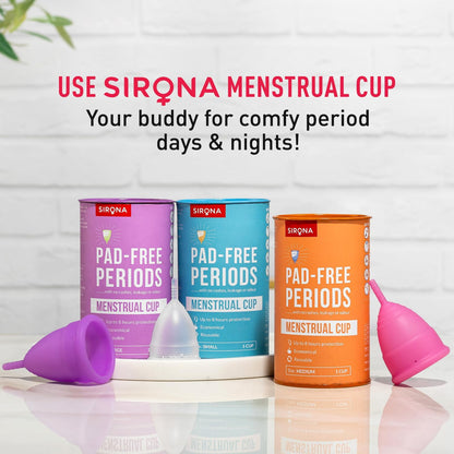 Sirona Reusable Menstrual Cup for Women with Pouch | Ultra Soft Odour & Rash Free | 100% Medical Grade Silicone | No Leakage | Protection for Up to 8-10 Hours | US FDA Registered - Medium (Pack of 1)