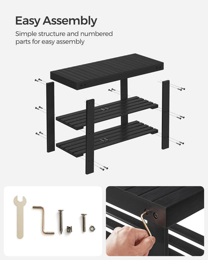 SONGMICS Shoe Rack Bench, 3-Tier Bamboo Shoe Storage Organizer, Entryway Bench, Holds Up to 286 lb, for Entryway Bathroom Bedroom, Natural ULBS04N