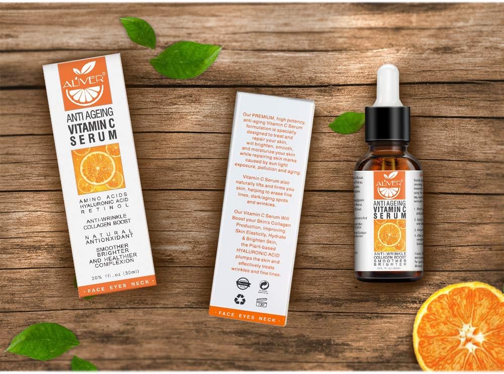 Vitamin C Serum for Face with Hyaluronic Acid, Day and Night Vitamin C Serum for Body Organic, Boost Skin Collagen, Brighten Hydrate & Plump Skin, Anti Aging & Wrinkle Facial Serum