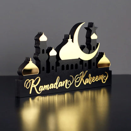 E World | Wooden Acrylic Islamic Tabletop Decors | Ramadan Kareem and Eid Mubarak Decoration | Islamic Muslim Gifts | Ramadan Eid Decoration | (Ramadan Kareem-1, Gold)