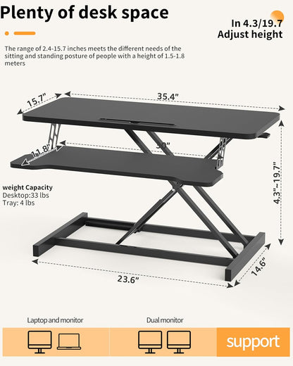 OUUTMEE Standing Desk Table Top Silent Lift Up Desk Desks and workstations Work Table Top Size 73 x 47cm Lifting Range 6-40cm Gas Pressure Lift Table Gentle Black