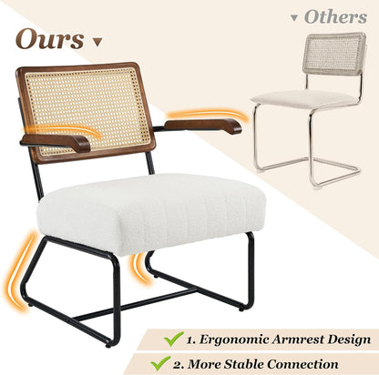 Fahomiss Accent Chairs - Living Room Chairs Mid-Century Modern Style Breathable Mesh Rattan Backrest Velvet Seat Oversized Bedrooms Reading Office White Black (White-Brown, x1)