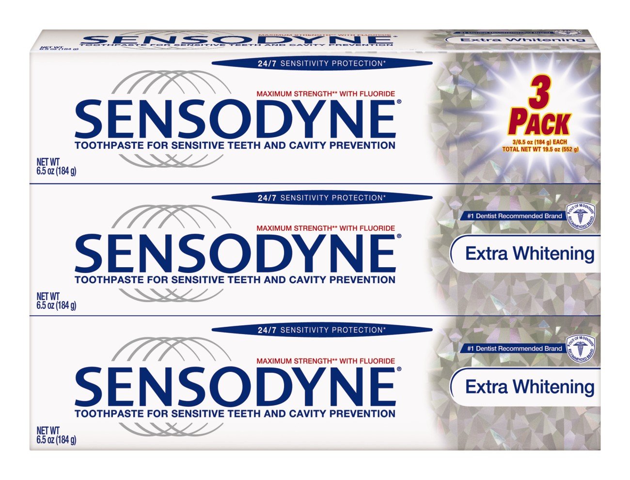 Sensodyne 24/7 Sensitivity Protection Extra Whitening Toothpaste, 6.5 Ounce Tubes (Pack of 3)