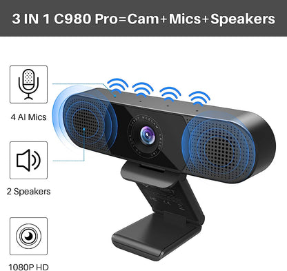 EMEET 1080P Webcam with Microphone, C960 Web Camera, 2 Mics Streaming Webcam with Privacy Cover, 90°View Computer Camera, Plug&Play USB Webcam for Calls/Conference, Zoom/Skype/YouTube, Laptop/Desktop