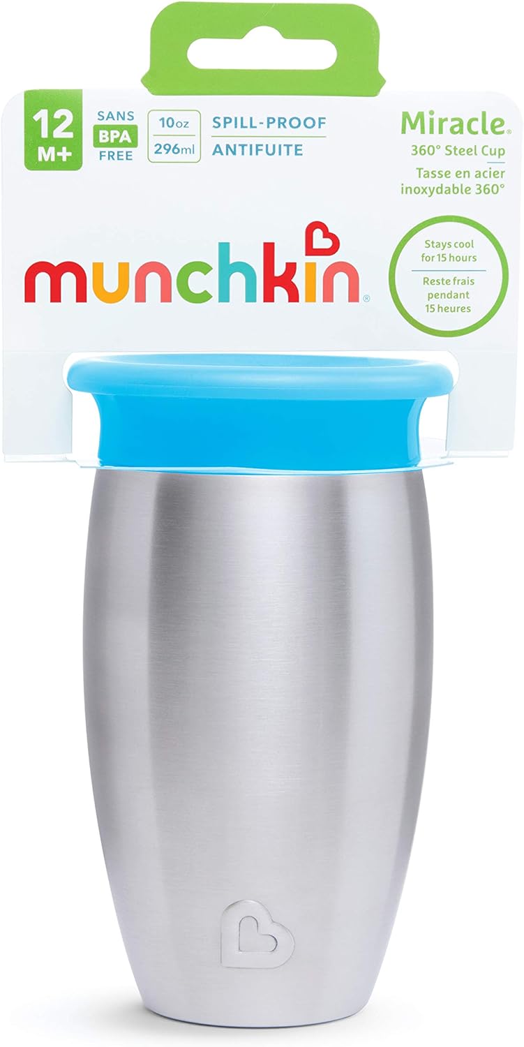 Munchkin Miracle Stainless Steel 360 Sippy Cup, Blue, 10 Ounce