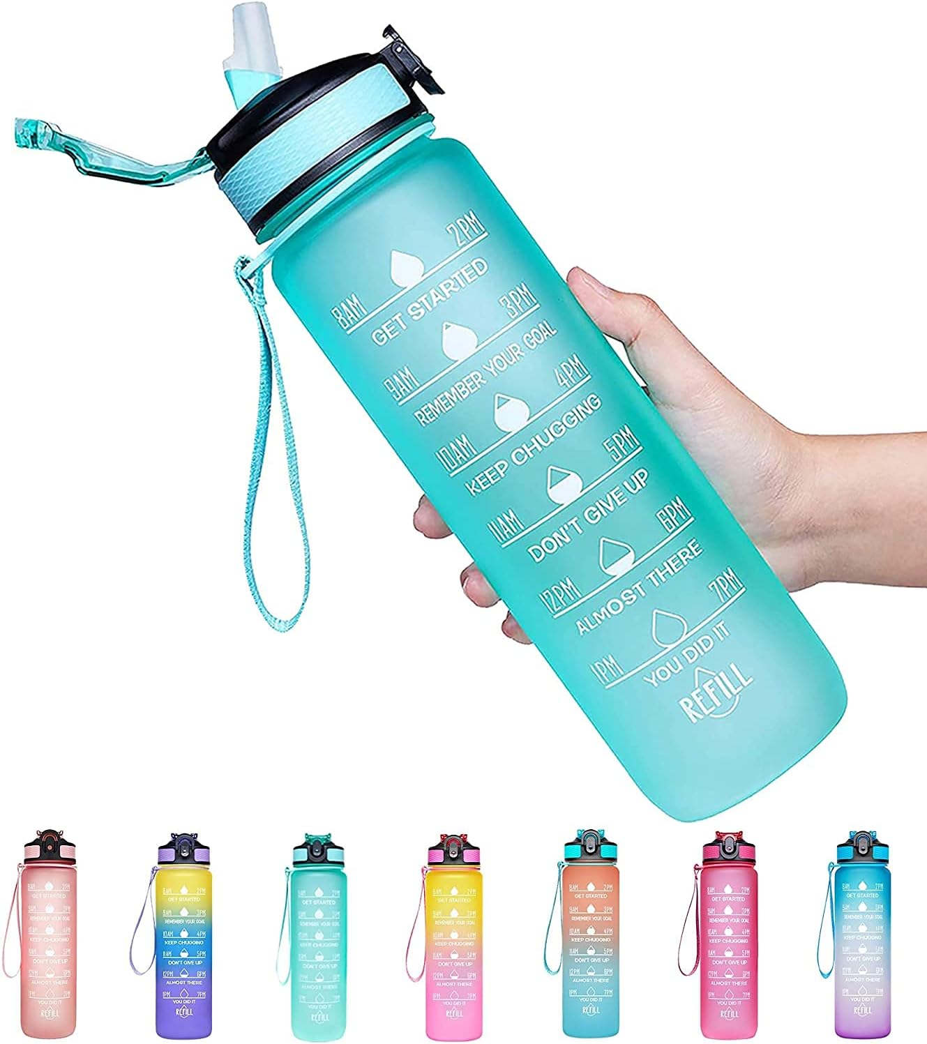 S2C™ Motivational Large Water Bottle 1L Tritan Plastic Water Bottle With Time Markers, Leak Proof Water Bottle For Kids, School Water Bottles (GREY)