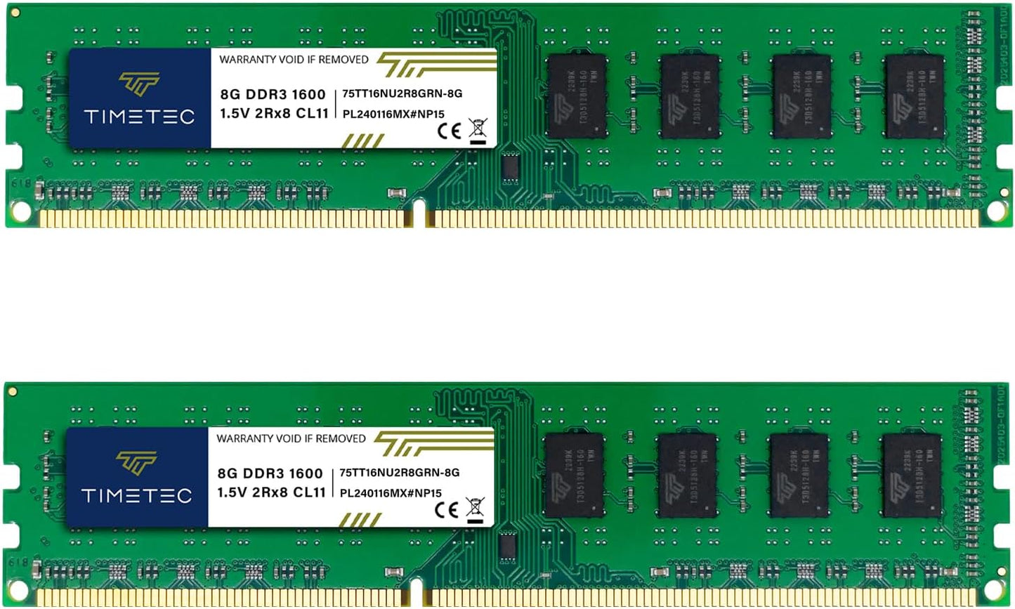 Timetec 16GB KIT(2x8GB) DDR3L / DDR3 1600MHz (DDR3L-1600) PC3L-12800 / PC3-12800 Non-ECC Unbuffered 1.35V/1.5V CL11 2Rx8 Dual Rank 240 Pin UDIMM Desktop PC Computer Memory RAM(SDRAM) Module Upgrade - CaveHubs