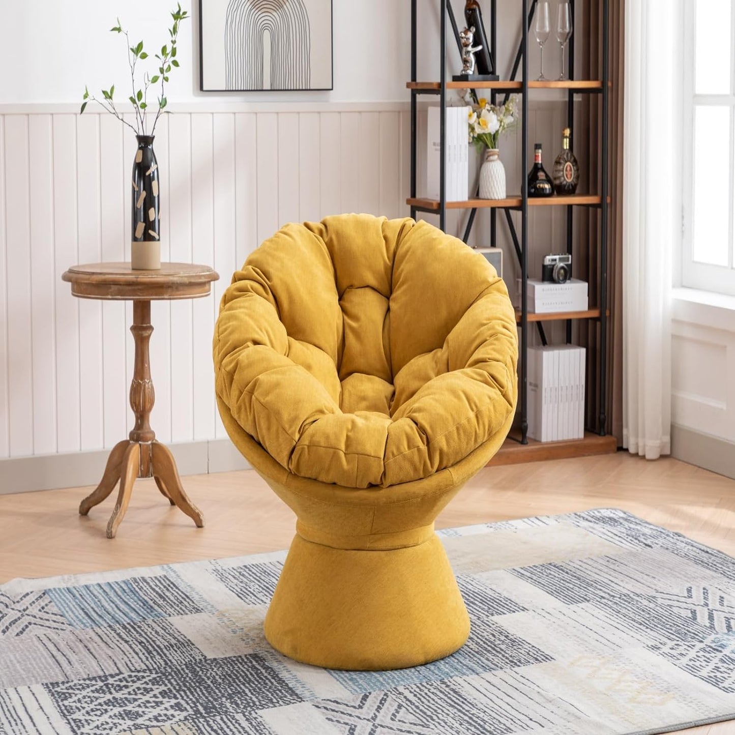 LIZHOUMIL Oversized Swivel Barrel Chair Comfy Round Accent Sofa Chair 360 Swivel Barrel Chair Armchair Round Swivel Accent Chair Corner Chairs for Living Room Bedroom Hotel Office Beige