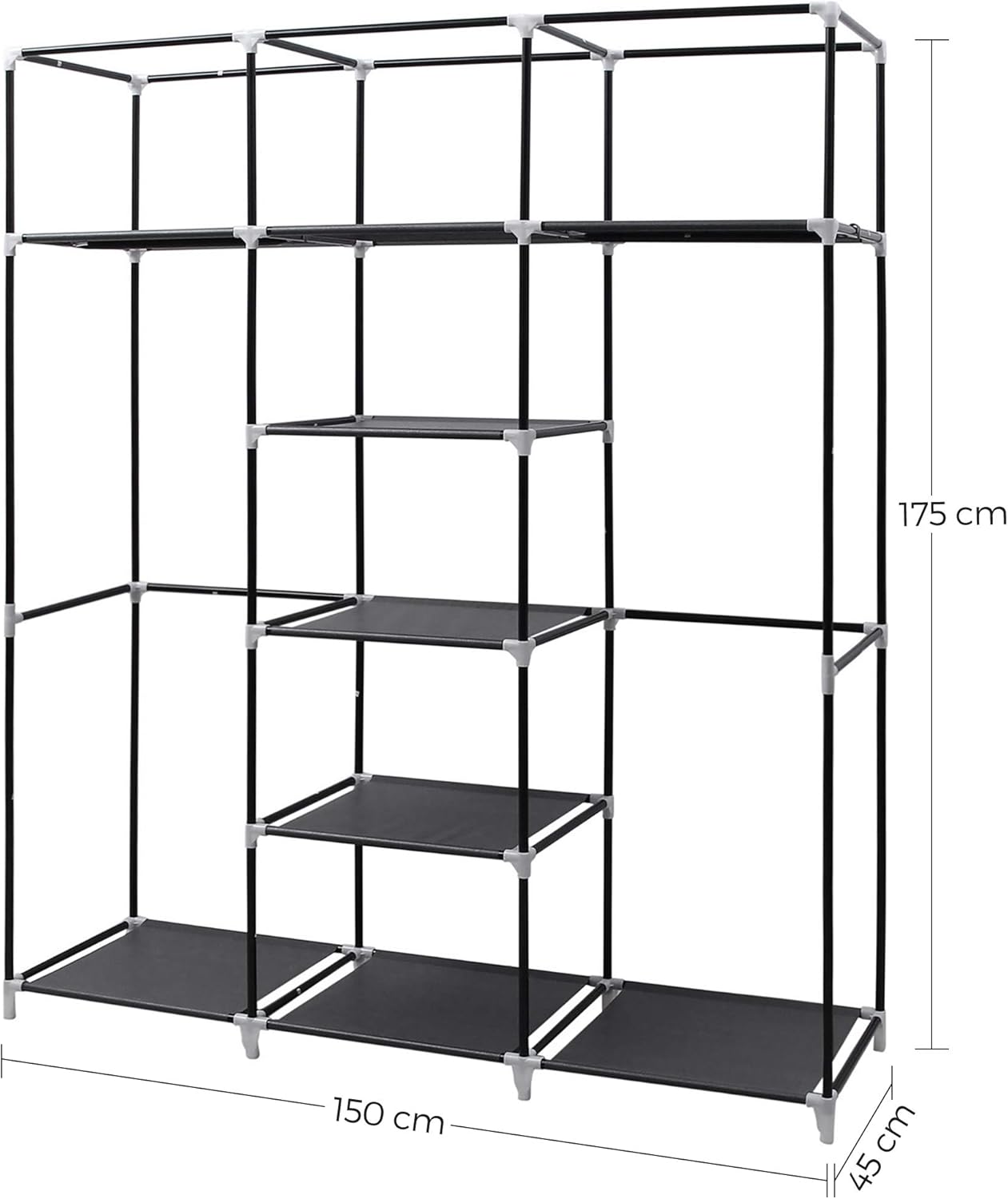 Songmics Canvas Wardrobe Bedroom Furniture Cupboard Clothes Storage Organiser Gray 175 X 150 X 45 cm Ryg12G