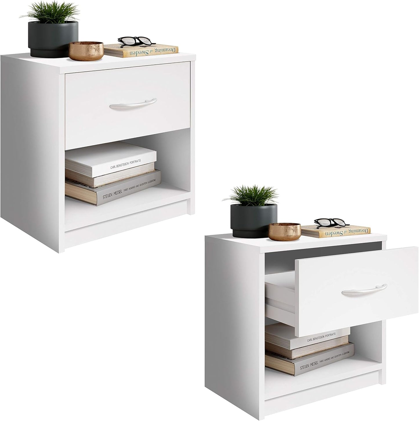 Stella Trading Bedside Table, Wood, White, 28 x 39 x 41 cm